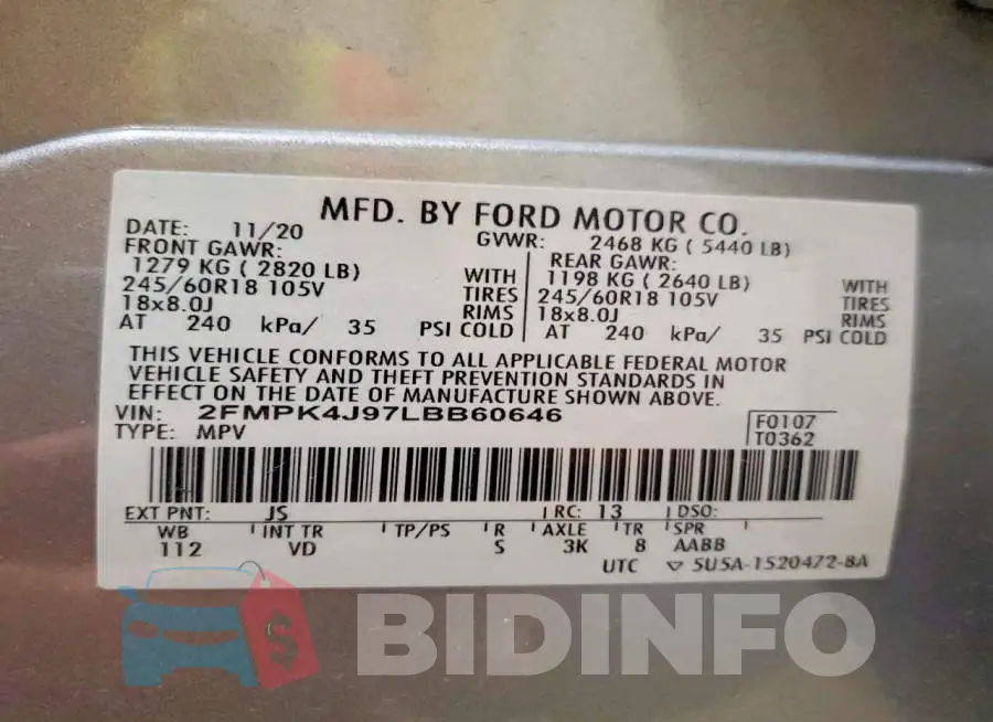 2FMPK4J97LBB60646 Photo# 13