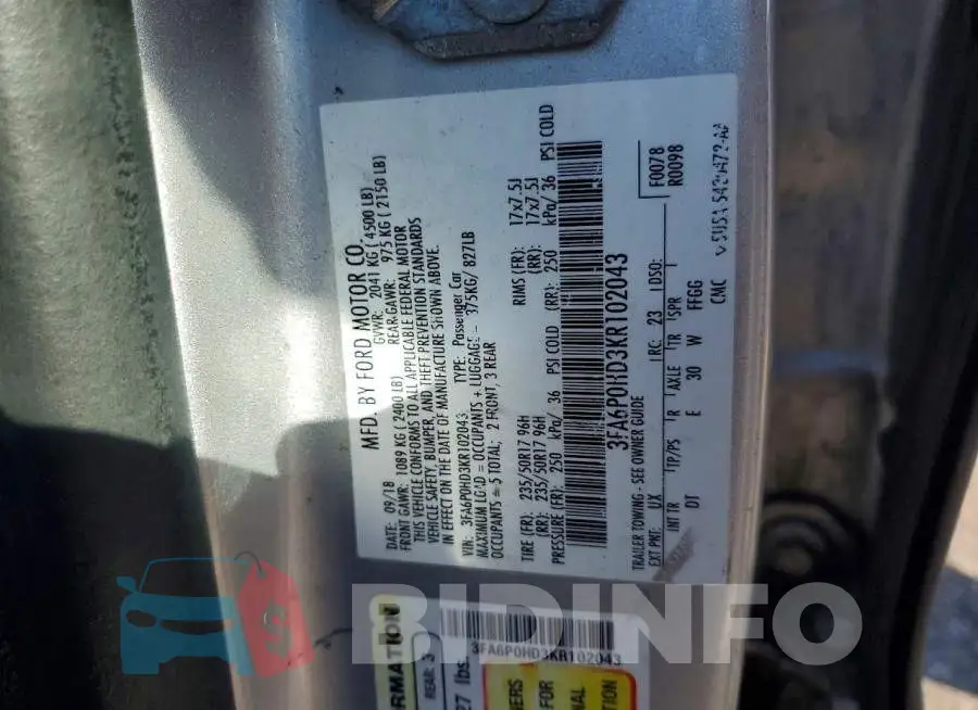 3FA6P0HD3KR102043 Photo# 12