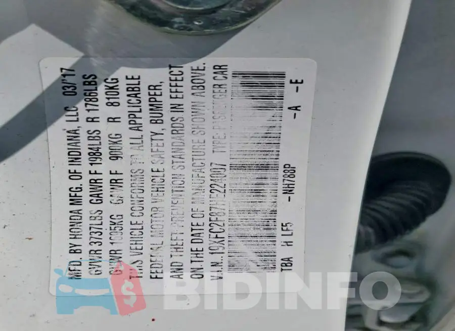 19XFC2F87HE224007 Photo# 12
