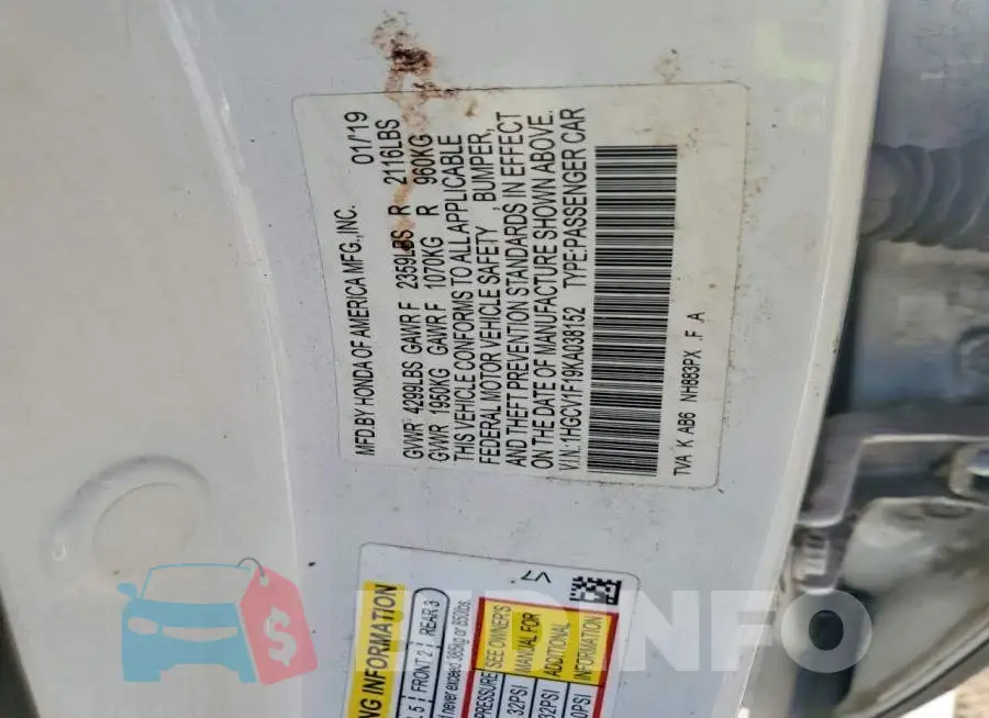 1HGCV1F19KA038152 Photo# 12