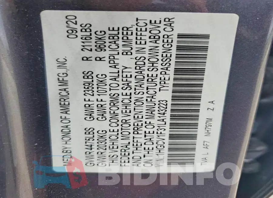 1HGCV1F31LA143223 Photo# 13