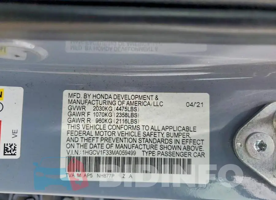 1HGCV1F33MA059499 Photo# 12