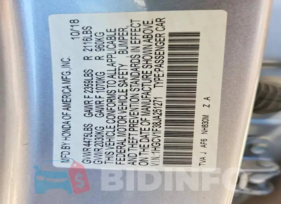 1HGCV1F38JA251271 Photo# 12