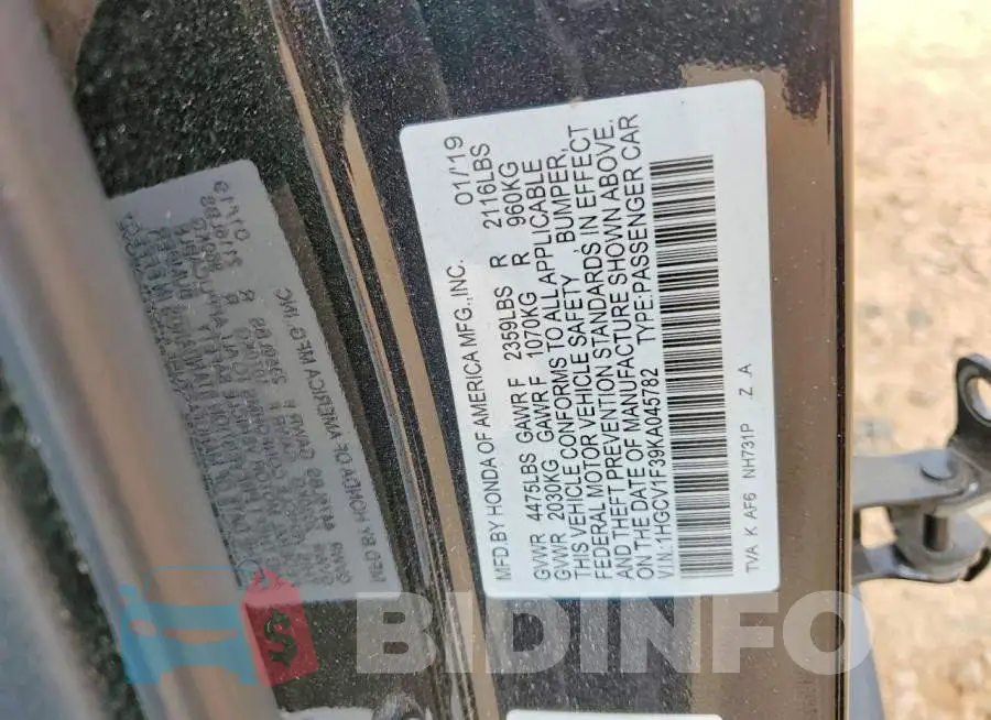 1HGCV1F39KA045782 Photo# 13