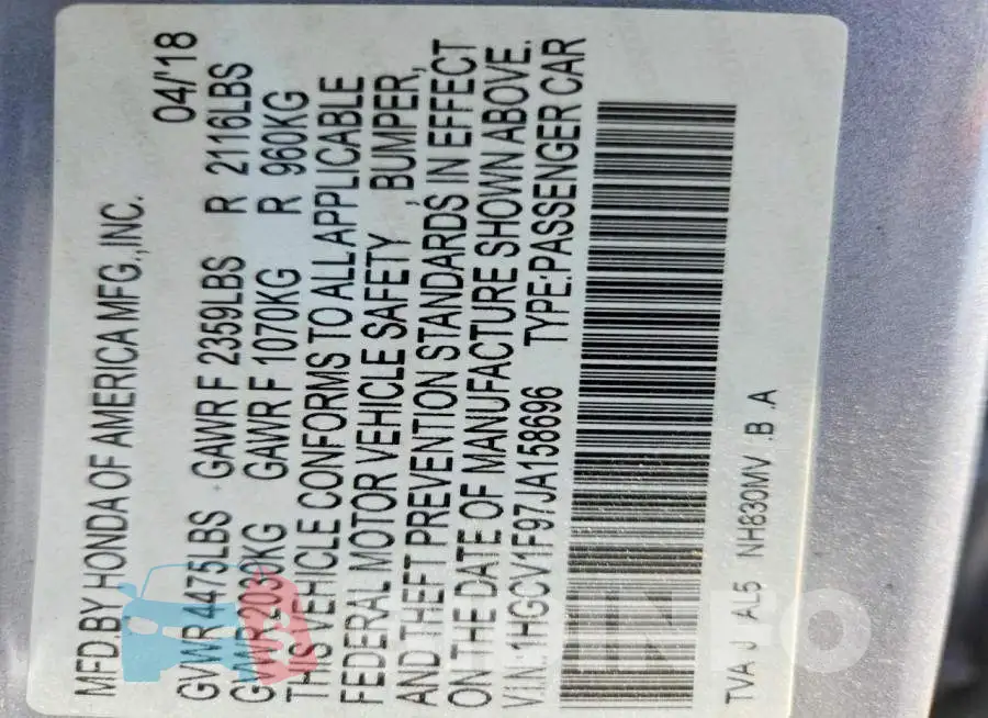 1HGCV1F97JA158696 Photo# 12