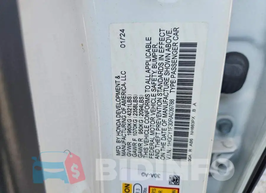 1HGCY1F30RA039788 Photo# 12
