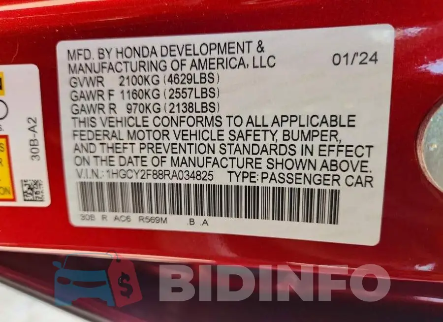 1HGCY2F88RA034825 Photo# 12
