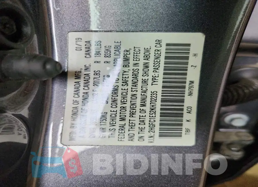 2HGFC1E52KH702235 Photo# 12