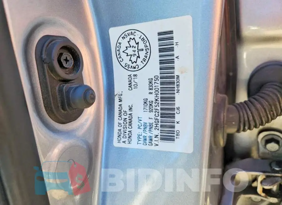 2HGFC2F52KH001750 Photo# 12