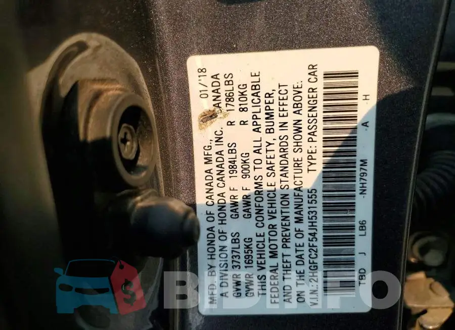 2HGFC2F54JH531555 Photo# 12