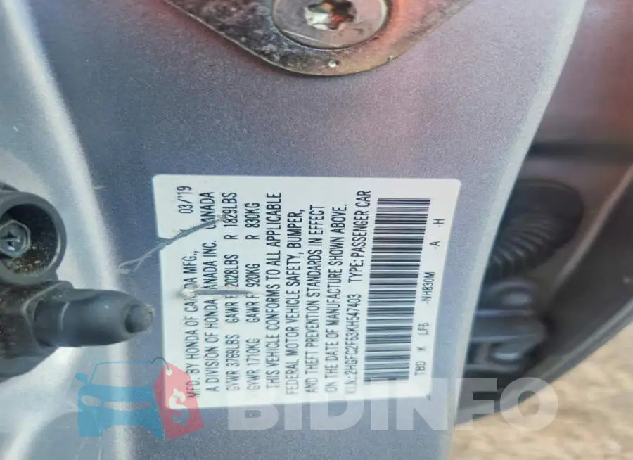 2HGFC2F63KH547403 Photo# 12