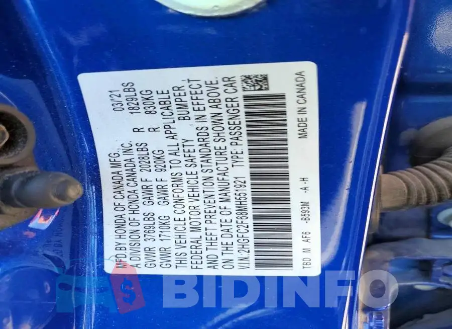 2HGFC2F68MH551921 Photo# 12