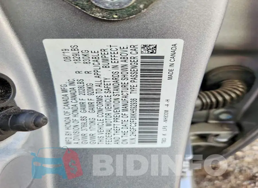 2HGFC2F6XKH592936 Photo# 12