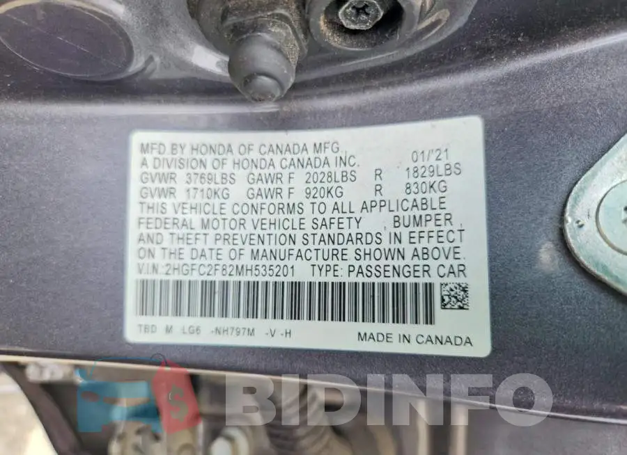 2HGFC2F82MH535201 Photo# 12