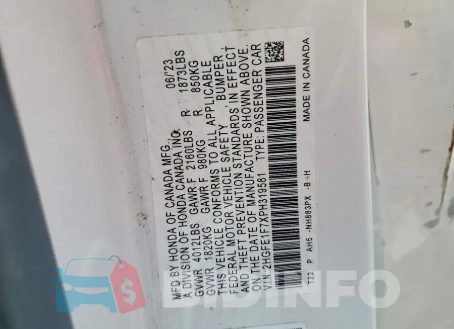 2HGFE1F7XPH319581 Photo# 12