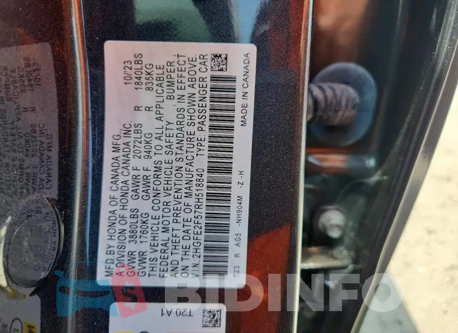 2HGFE2F57RH518840 Photo# 12