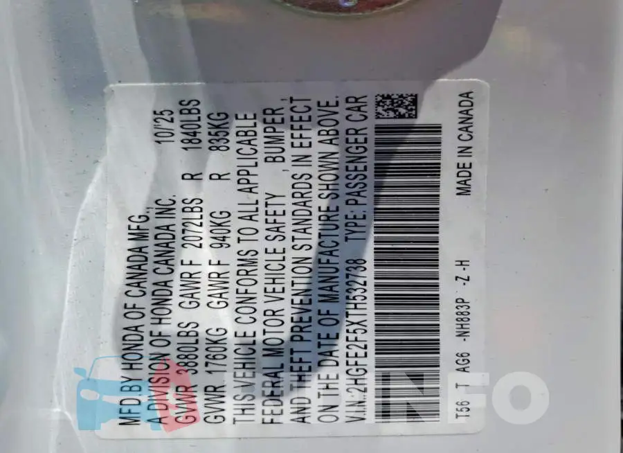 2HGFE2F5XTH532738 Photo# 12