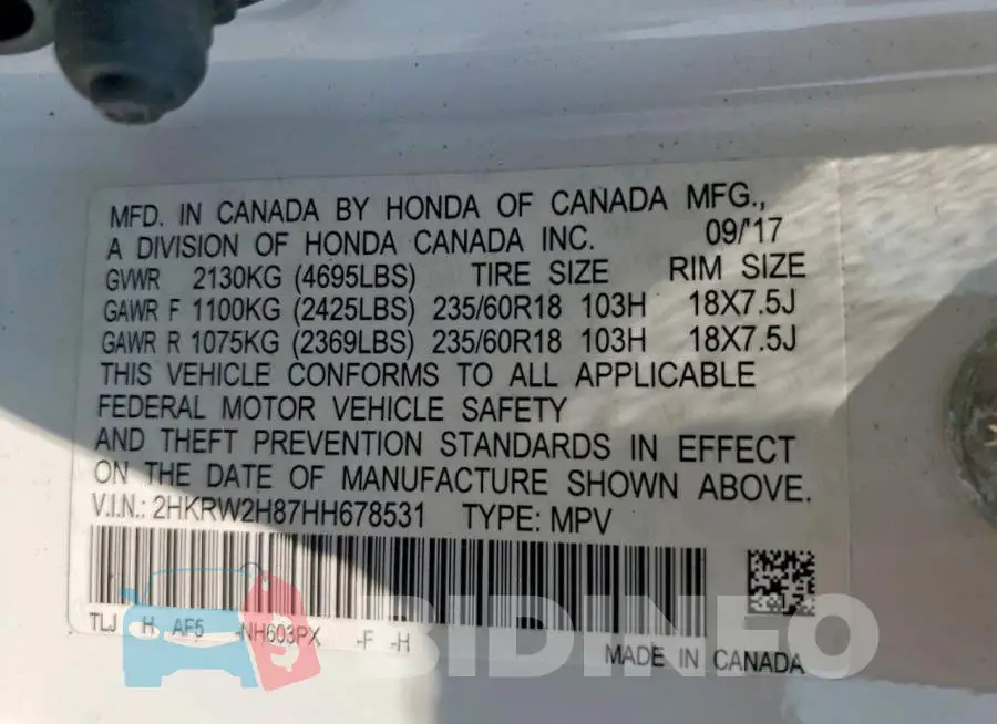 2HKRW2H87HH678531 Photo# 13