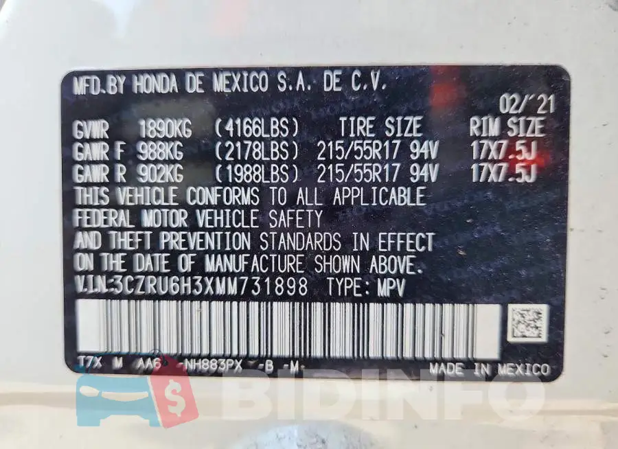 3CZRU6H3XMM731898 Photo# 13