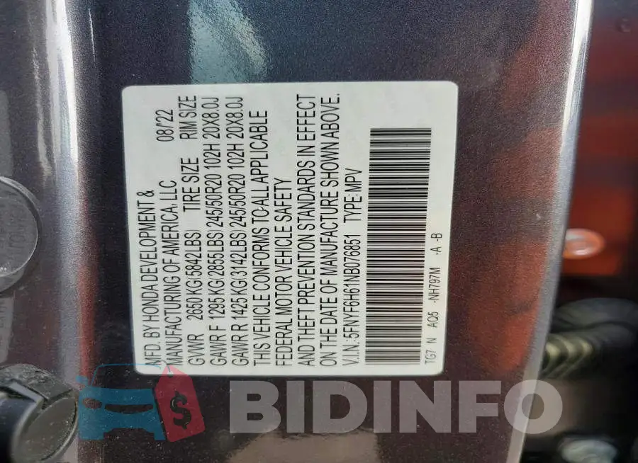 5FNYF6H61NB076851 Photo# 13