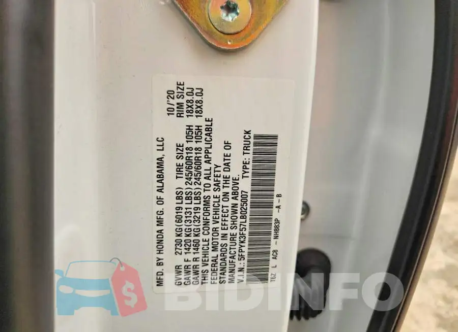 5FPYK3F57LB025007 Photo# 13