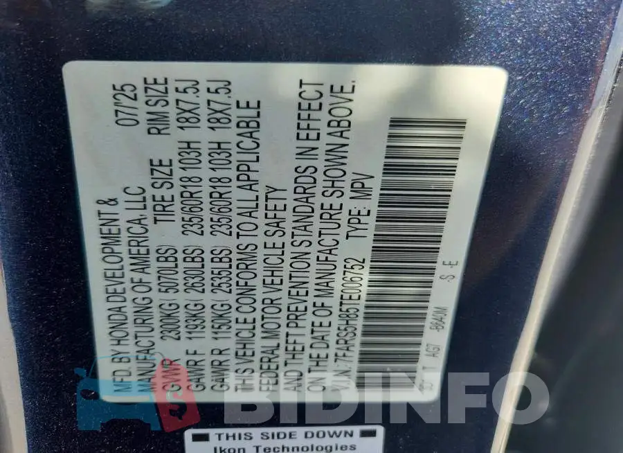 7FARS5H85TE006752 Photo# 14