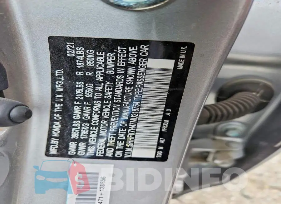 SHHFK7H47MU218754 Photo# 13