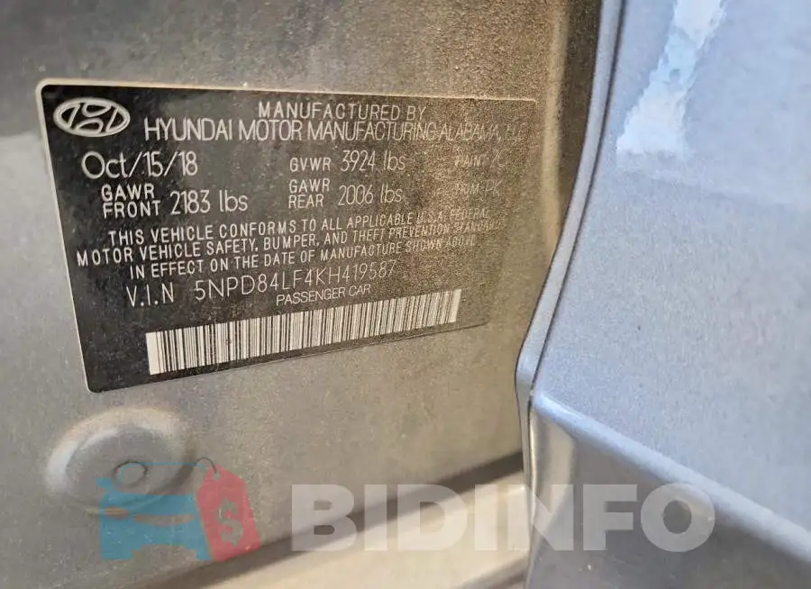 5NPD84LF4KH419587 Photo# 12