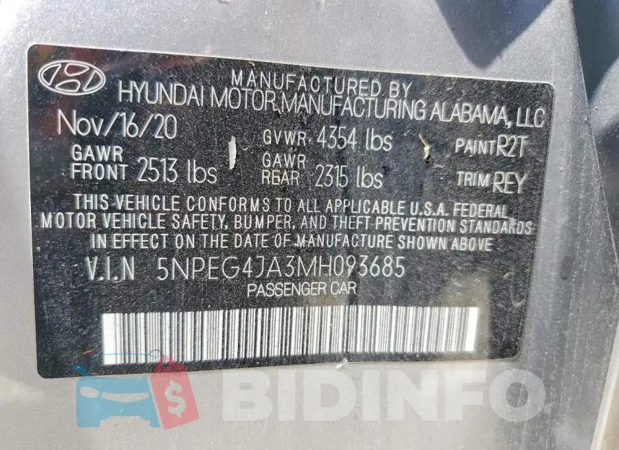 5NPEG4JA3MH093685 Photo# 12