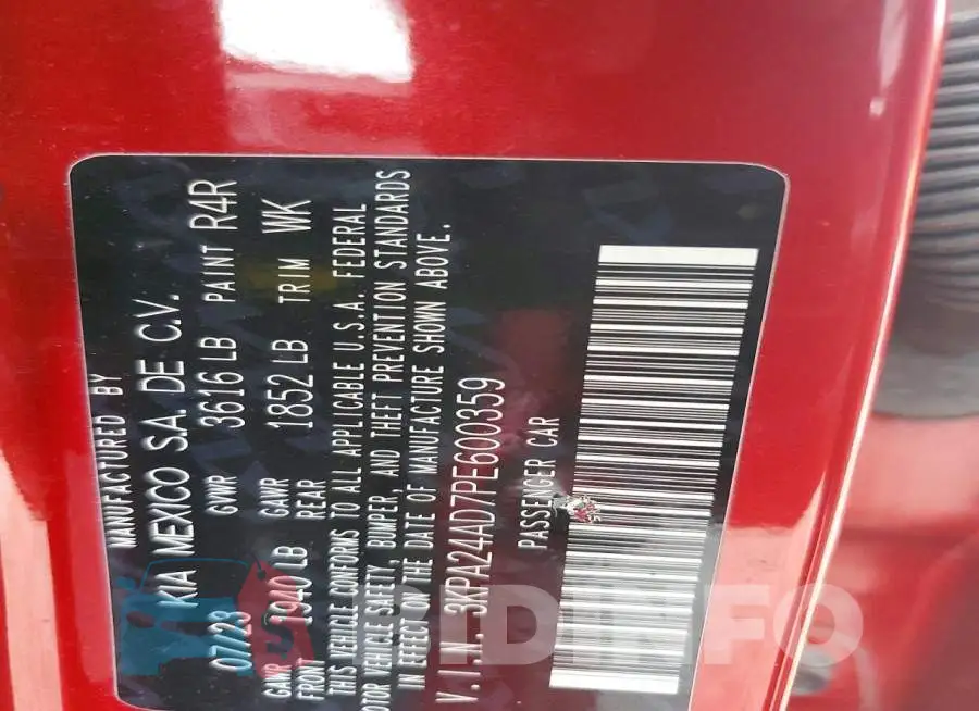 3KPA24AD7PE600359 Photo# 13
