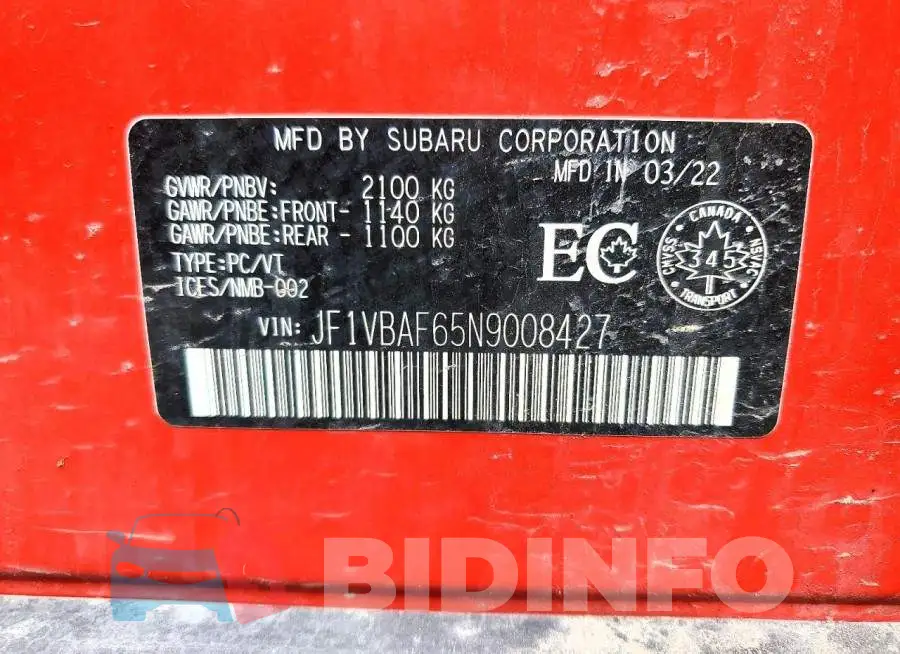 JF1VBAF65N9008427 Photo# 13