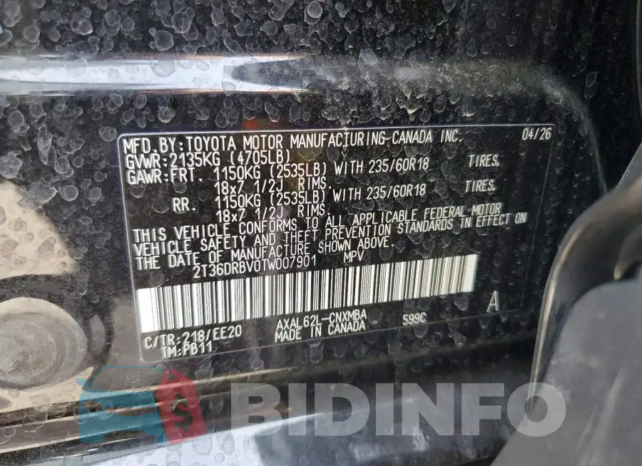2T36DRBV0TW007901 Photo# 13