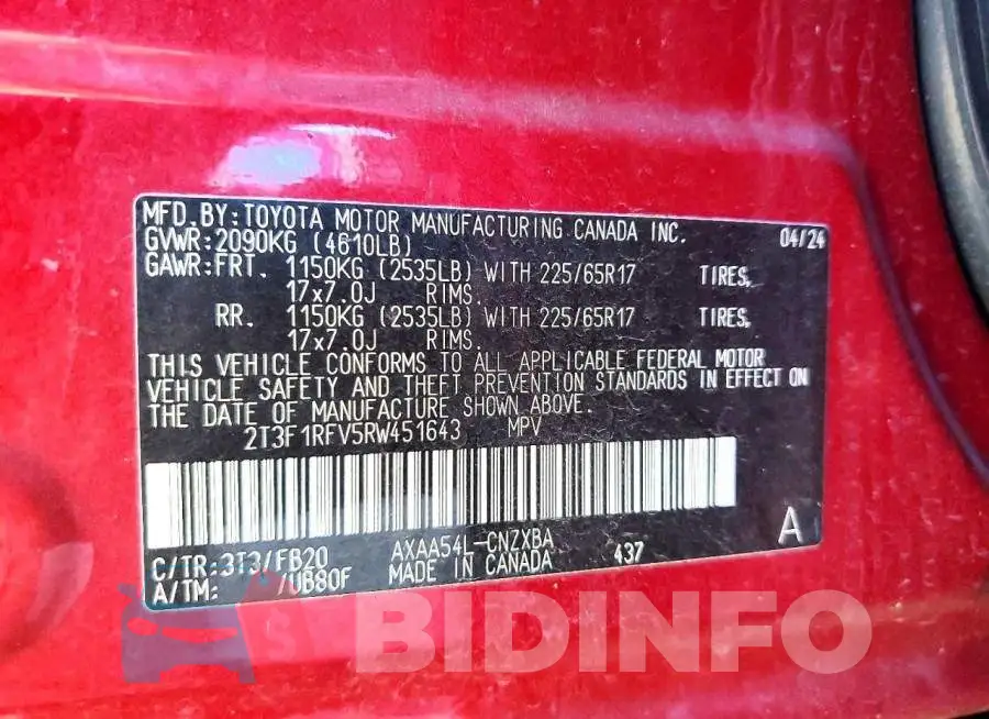 2T3F1RFV5RW451643 Photo# 12