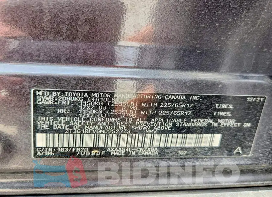 2T3G1RFV6MC252373 Photo# 13