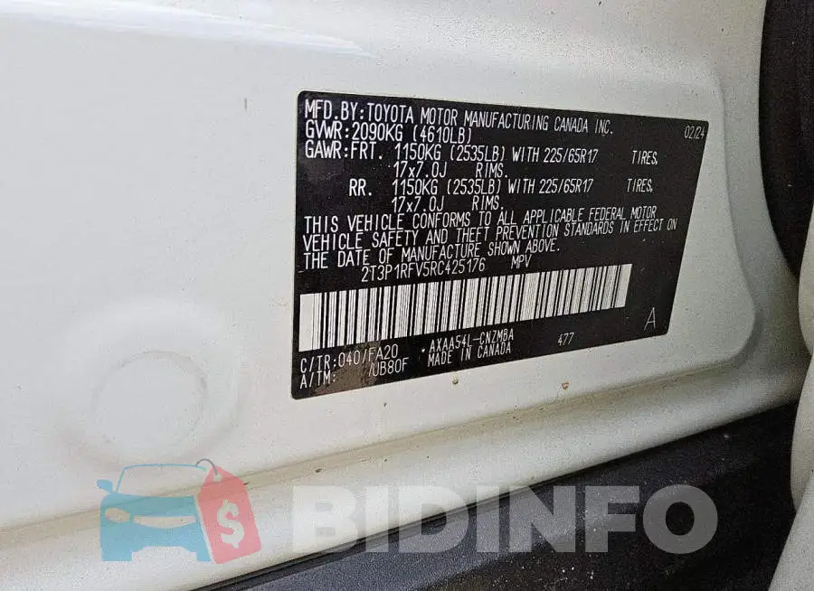 2T3P1RFV5RC425176 Photo# 13