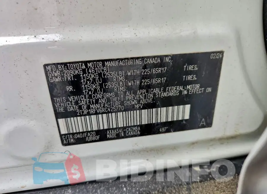 2T3P1RFV6RC425770 Photo# 14