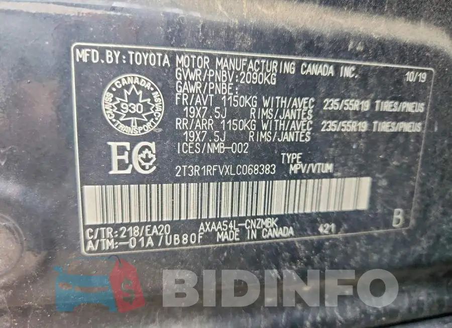 2T3R1RFVXLC068383 Photo# 13