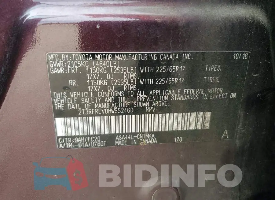2T3RFREV0HW552460 Photo# 13