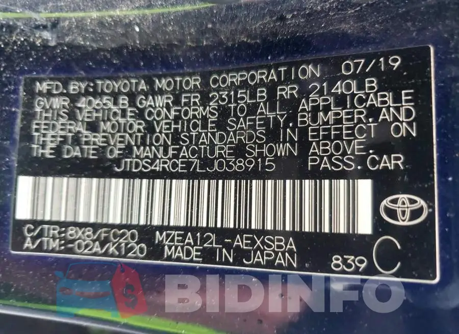JTDS4RCE7LJ038915 Photo# 13