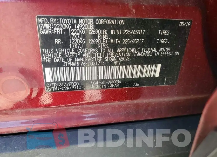 JTMMWRFV6KD021714 Photo# 14