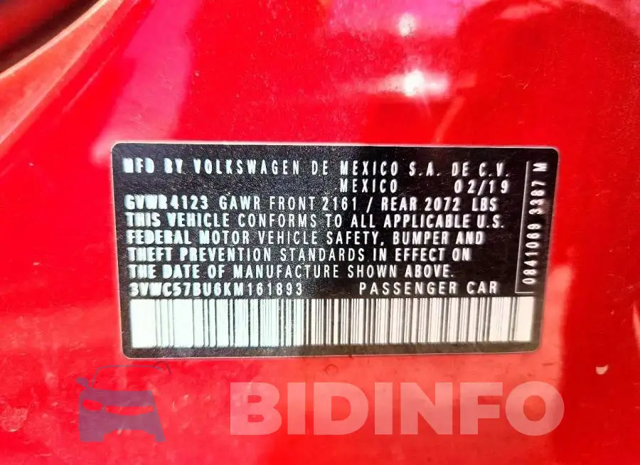 3VWC57BU6KM161893 Photo# 12