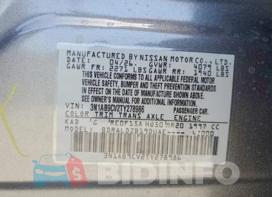 3N1AB9CV2TY278986 Photo# 12