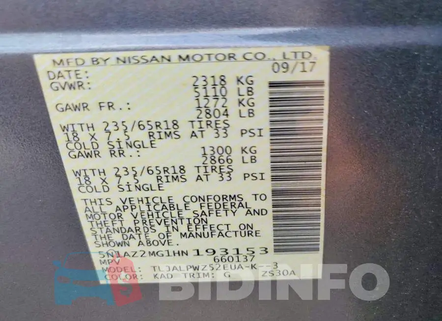 5N1AZ2MG1HN193153 Photo# 13