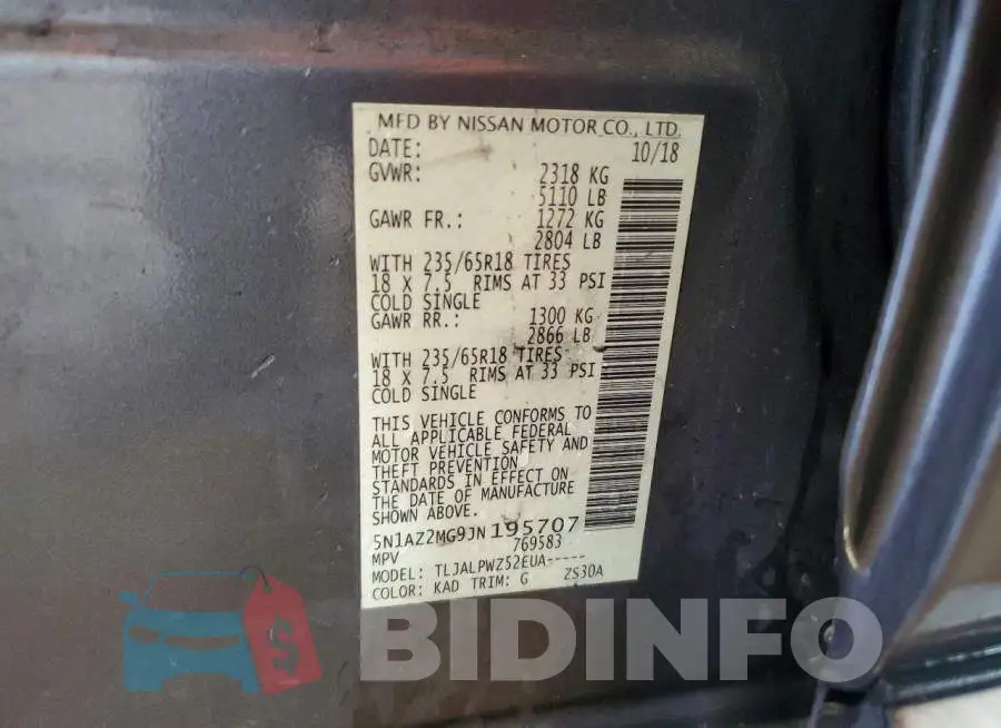 5N1AZ2MG9JN195707 Photo# 13