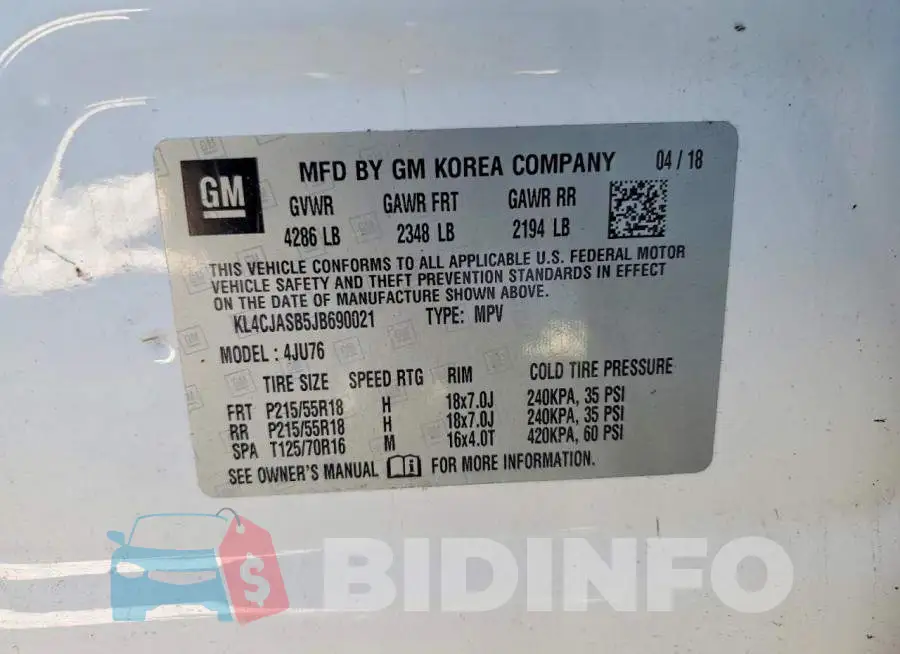 KL4CJASB5JB690021 Photo# 14