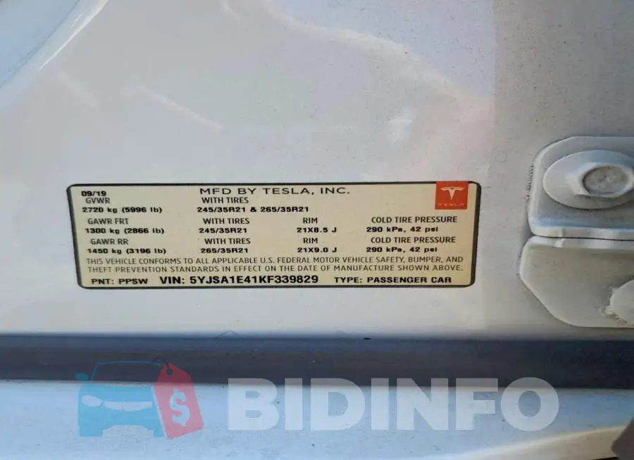 5YJSA1E41KF339829 Photo# 12