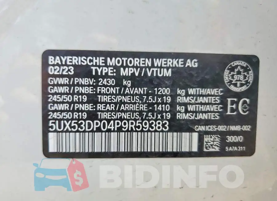 5UX53DP04P9R59383 Photo# 13