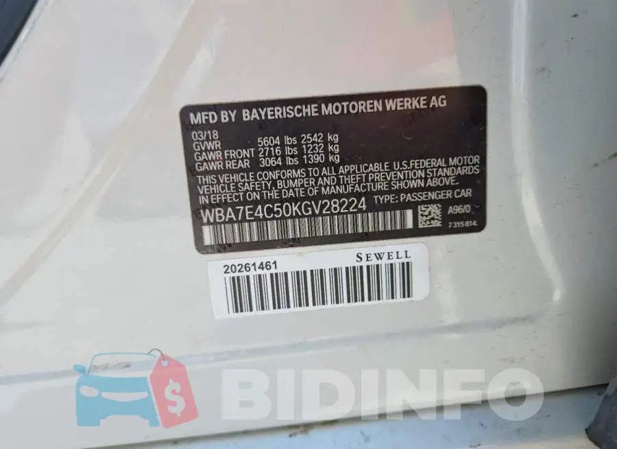 WBA7E4C50KGV28224 Photo# 12