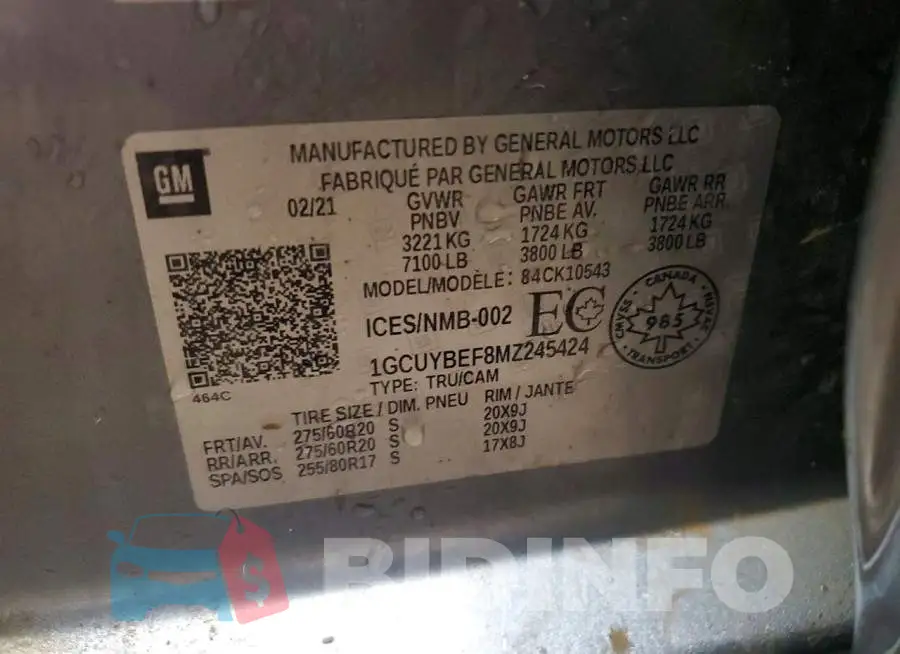 1GCUYBEF8MZ245424 Photo# 12