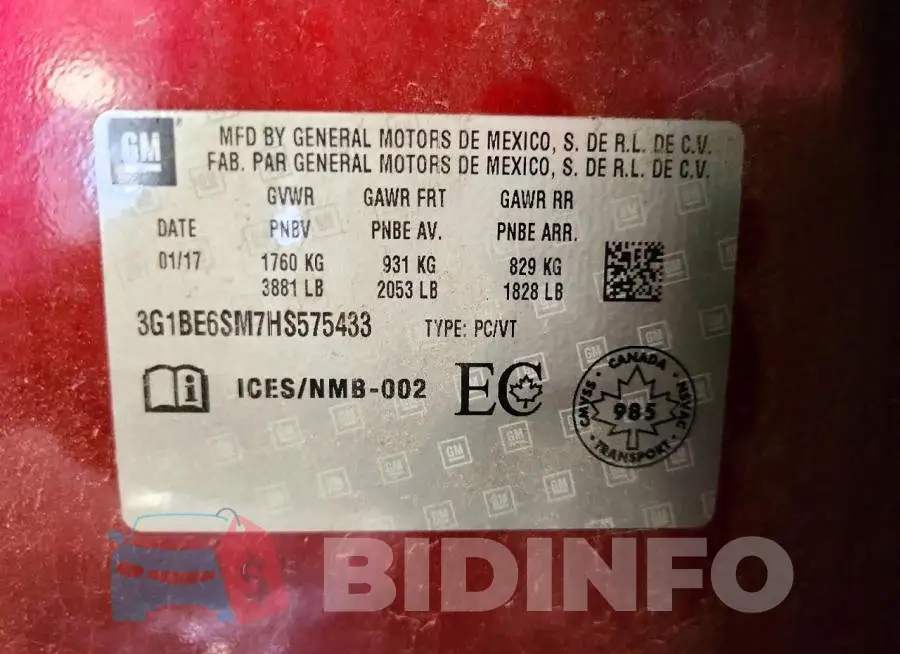 3G1BE6SM7HS575433 Photo# 12